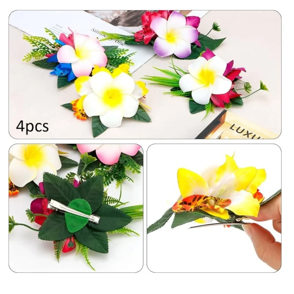 🆕 Hawaiian Plumeria Flower Hair Accessories for Women and Girls - 4 Pieces